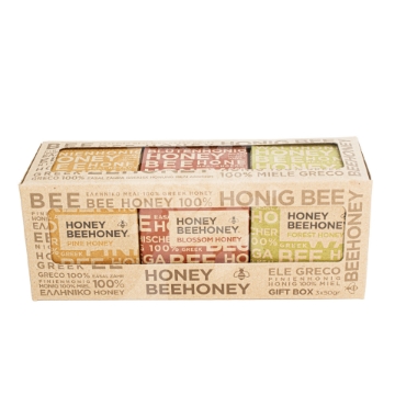 Luxury Greek Honey Gift Box with Six Raw Honey Varieties Greek Honey Gift Set – Raw Assortment: Pine, Forest, Blosom, 3 x 50g