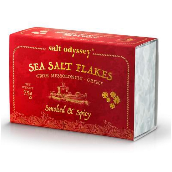 Bild på Havssalt Flakes Rökt och Kryddig Certifierad Ekologisk Salt Odyssey 75g.