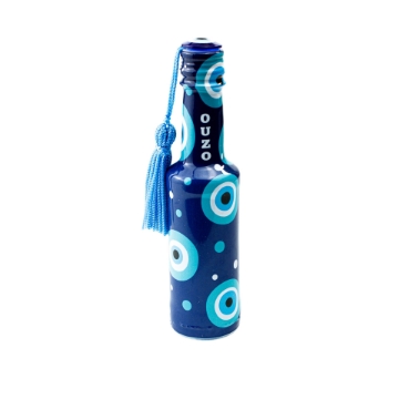 Grekisk Ouzo 50ml Miniflaska med Onda Ögat-berlock - Egeisk Blå | Traditionell Anissprit, Grekisk Souvenir & Gåva