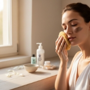 Premium packaging of Kalyspongea face sponges detailing the 100% natural, hypoallergenic, and antibacterial benefits.