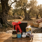 Filos the Donkey Delivers: Greek Salad Essentials Gift Box on a clean studio background